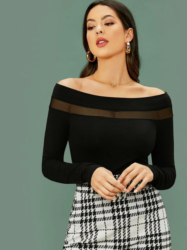 Privé Sheer Mesh Insert Off-the-Shoulder Top - Hues