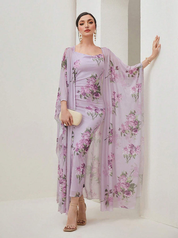 Modely Floral Print Cami Dress & Open Front Coat - Hues
