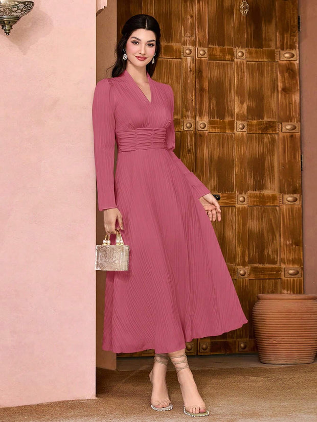 Modely Solid Ruched Waist Dress - Hues