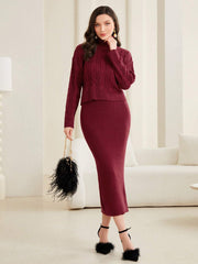 Mulvari Women'S Cable Knitted Sweater And Knitted A-Line Skirt Set - Hues