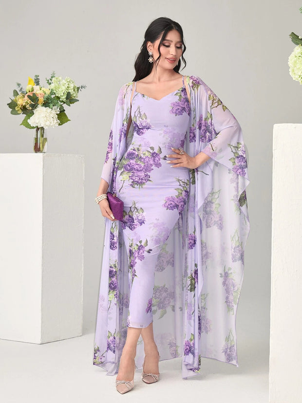 Modely Floral Print Cami Dress & Open Front Coat - Hues