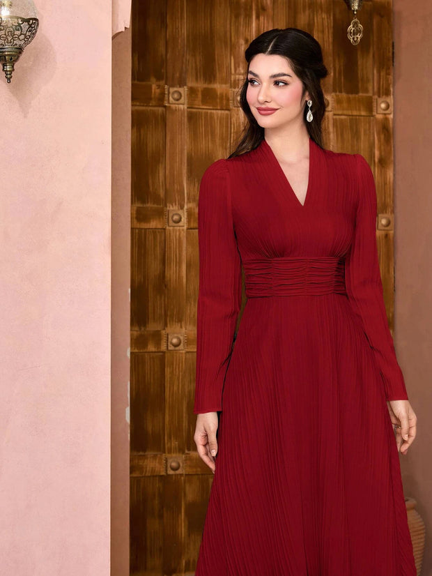 Modely Solid Ruched Waist Dress - Hues