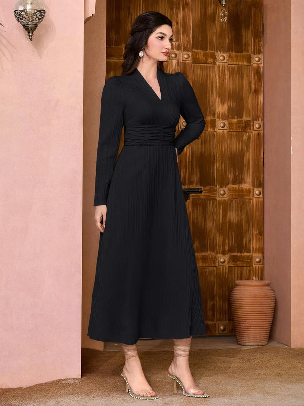 Modely Solid Ruched Waist Dress - Hues