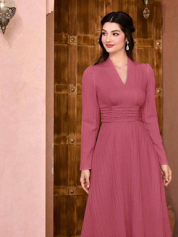 Modely Solid Ruched Waist Dress - Hues