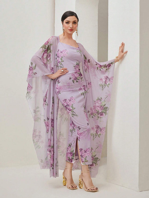 Modely Floral Print Cami Dress & Open Front Coat - Hues