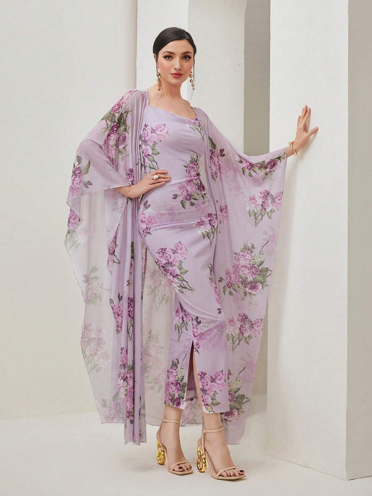 Modely Floral Print Cami Dress & Open Front Coat - Hues