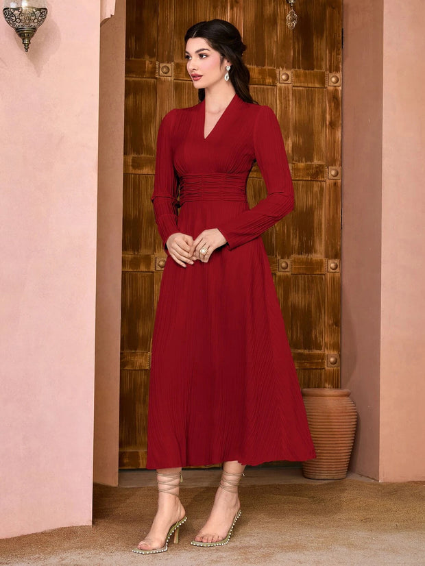 Modely Solid Ruched Waist Dress - Hues