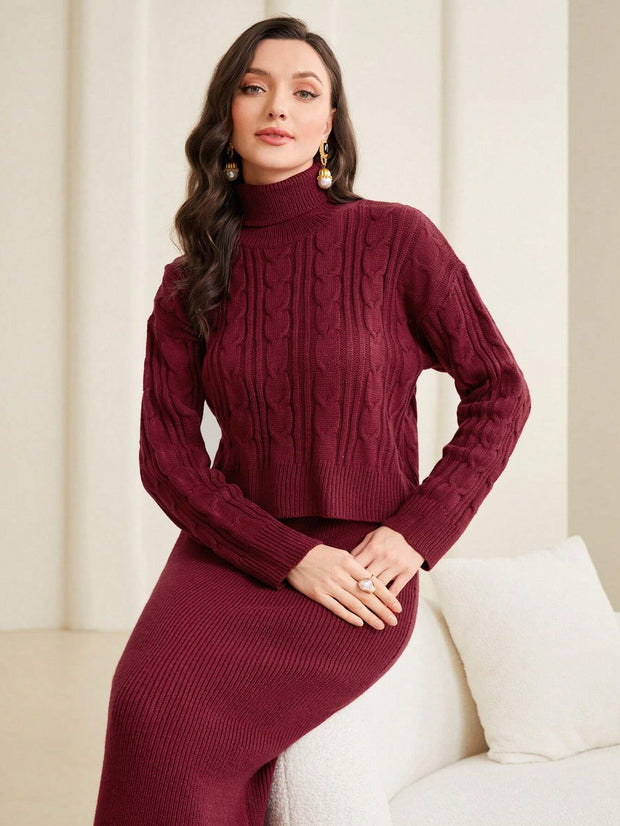 Mulvari Women'S Cable Knitted Sweater And Knitted A-Line Skirt Set - Hues