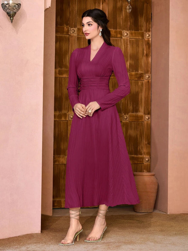 Modely Solid Ruched Waist Dress - Hues