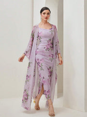 Modely Floral Print Cami Dress & Open Front Coat - Hues