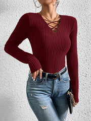Essnce Crisscross Front Ribbed Knit Tee - Hues