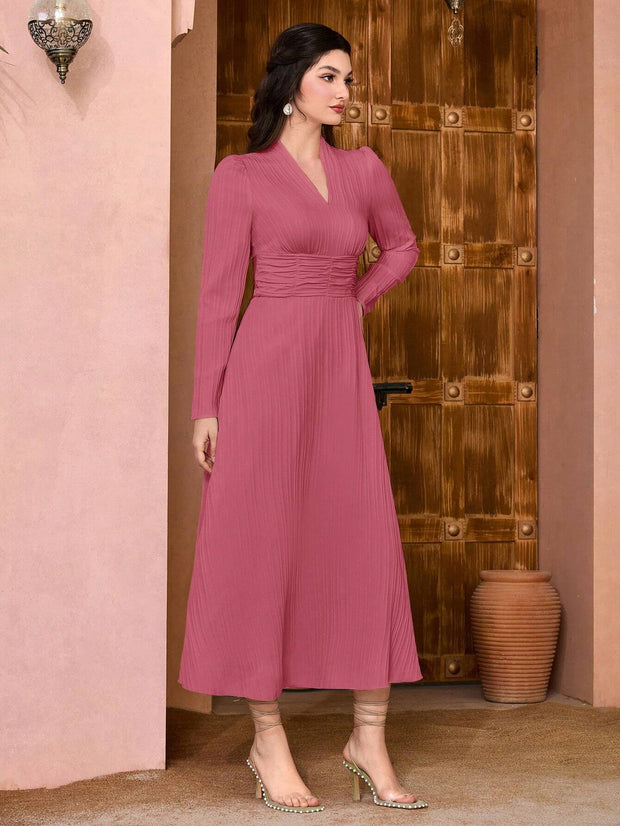 Modely Solid Ruched Waist Dress - Hues
