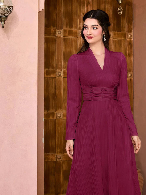 Modely Solid Ruched Waist Dress - Hues