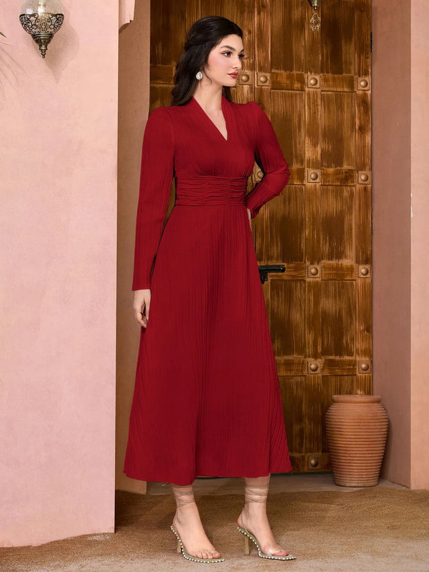 Modely Solid Ruched Waist Dress - Hues