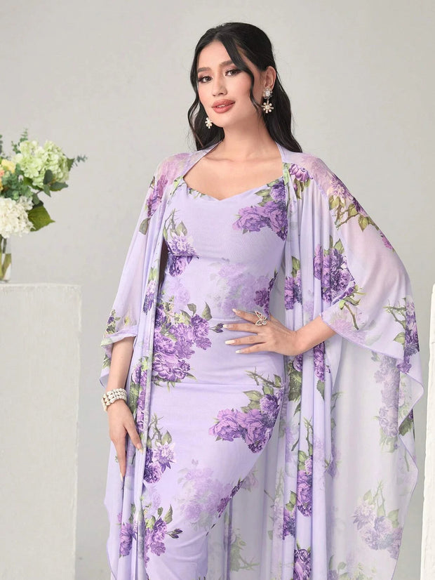 Modely Floral Print Cami Dress & Open Front Coat - Hues