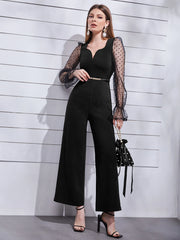 Modelyn Women's Contrast Polka Dot Mesh Jumpsuit