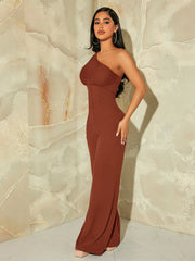 Radiana One Shoulder Contrast Mesh Puff Sleeve Jumpsuit
