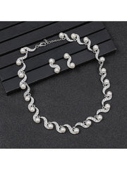 New Fashion Elegant Pearl Bridal Jewelry Sets Silver Color Crystal Alloy Earrings & Necklace Sets