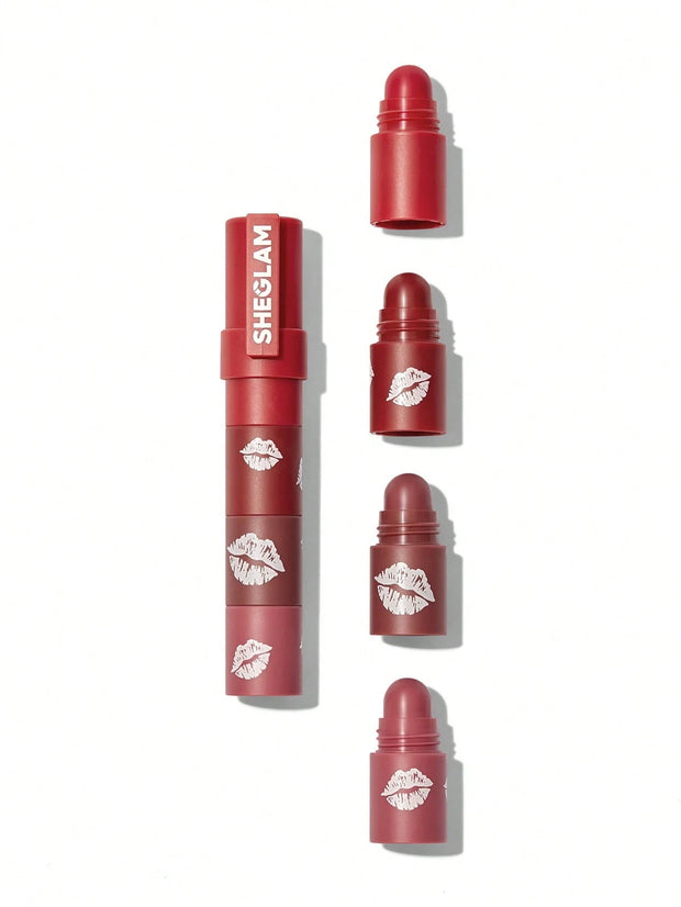 SHEGLAM Mega Lip Stacks 4 In 1 Creamy-Matte Brown Portable Travel Lipstick Kit
