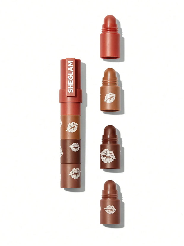 SHEGLAM Mega Lip Stacks 4 In 1 Creamy-Matte Brown Portable Travel Lipstick Kit