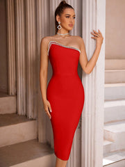 Rhinestone Detail Cocktail Party Bandage Dress Elegant Prom Dress