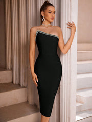 Rhinestone Detail Cocktail Party Bandage Dress Elegant Prom Dress