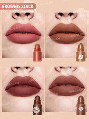 SHEGLAM Mega Lip Stacks 4 In 1 Creamy-Matte Brown Portable Travel Lipstick Kit