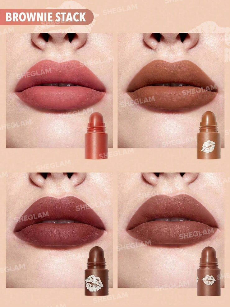 SHEGLAM Mega Lip Stacks 4 In 1 Creamy-Matte Brown Portable Travel Lipstick Kit
