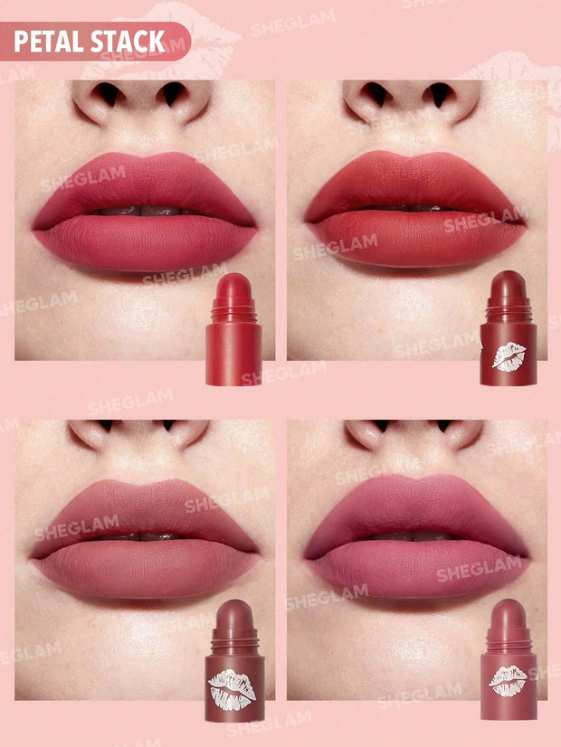 SHEGLAM Mega Lip Stacks 4 In 1 Creamy-Matte Brown Portable Travel Lipstick Kit