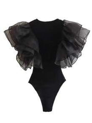 Women's Romantic Slim Black Elements Mesh Sexy Bodysuit