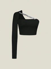 SHEIN ICON Asymmetrical Slim Fit T-Shirt With Chain Decoration
