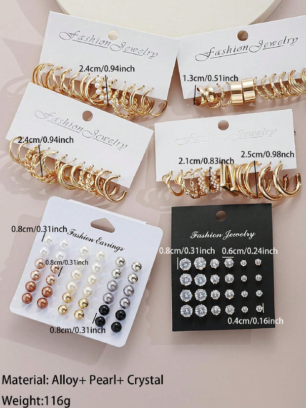 48pcs Simple Rhinestone Faux Pearl Ear Studs (Without Box)