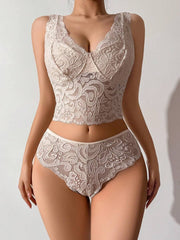 2pcs Women's Romantic Lace Comfortable And Elegant Bra & Panty Lingerie Set