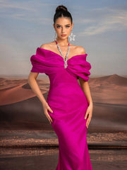 Glamrae Elegant Necklace Chain, Exaggerated Bow, Off-Shoulder, High-Waist, Floor-Length Fishtail Formal Dress