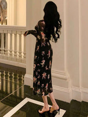 DAZY Homecoming Mesh Floral Print Square Neck Dress For Ladies Dress