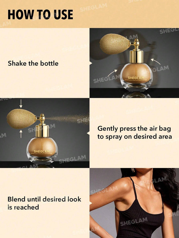 SHEGLAM Go Go Glow Highlighting Body Mist-Frosted Opal Body Glitter Powder Spray High-Shine Finish