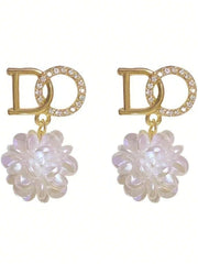 1 Pair Letter D Flower Design Earrings For Women