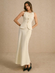 Poéselle 2pcs Excellent Minimalist Sharp, Single-Breasted Vest And Skirt Set