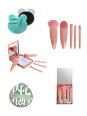 1pc/5pcs Portable Makeup Brush Set With Mirror Travel Makeup Tools