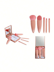 1pc/5pcs Portable Makeup Brush Set With Mirror Travel Makeup Tools
