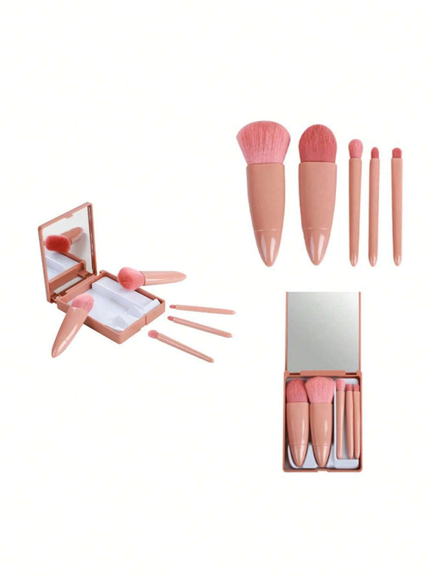 1pc/5pcs Portable Makeup Brush Set With Mirror Travel Makeup Tools