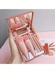 1pc/5pcs Portable Makeup Brush Set With Mirror Travel Makeup Tools