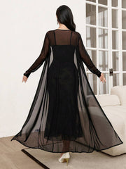 Modelyn 2pcs/Set Elegant Mesh Jacket And Slip Dress For Women, Autumn 2 Piece Set