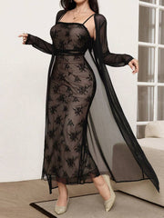 Modelyn 2pcs/Set Elegant Mesh Jacket And Slip Dress For Women, Autumn 2 Piece Set