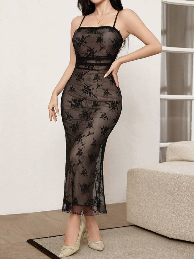 Modelyn 2pcs/Set Elegant Mesh Jacket And Slip Dress For Women, Autumn 2 Piece Set