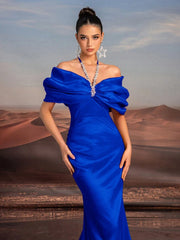 Glamrae Elegant Necklace Chain, Exaggerated Bow, Off-Shoulder, High-Waist, Floor-Length Fishtail Formal Dress
