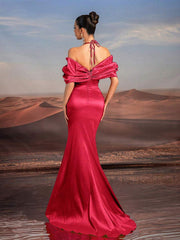 Glamrae Elegant Necklace Chain, Exaggerated Bow, Off-Shoulder, High-Waist, Floor-Length Fishtail Formal Dress