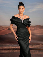 Glamrae Elegant Necklace Chain, Exaggerated Bow, Off-Shoulder, High-Waist, Floor-Length Fishtail Formal Dress