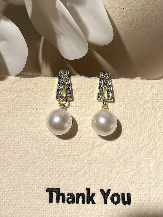 1 Set Elegant Faux Pearl 2pcs Earrings And Necklace Jewelry Set