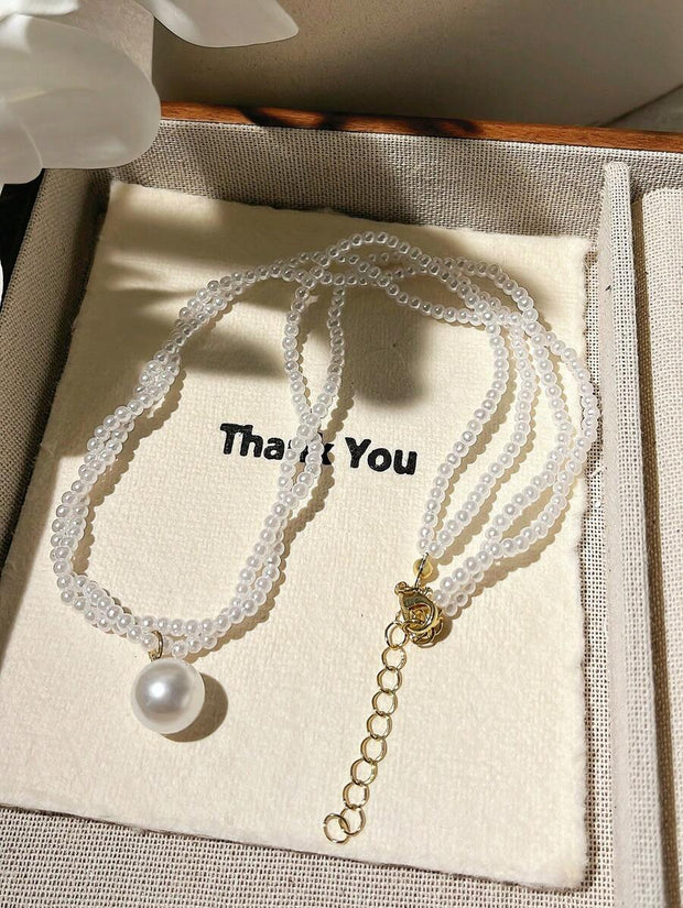 1 Set Elegant Faux Pearl 2pcs Earrings And Necklace Jewelry Set
